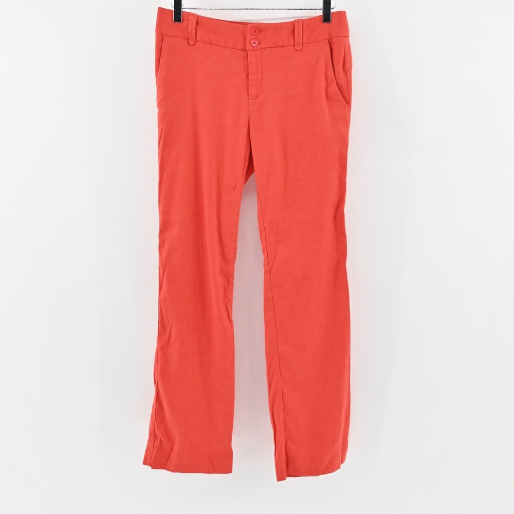 ANTHROPOLOGIE Pants Womens Size 4P Elevenses Coral Red Linen Blend Trousers‎